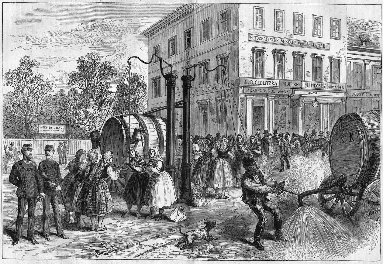 Vandsystem i gaderne i Wien, Østrig i 1873. af Unknown artist