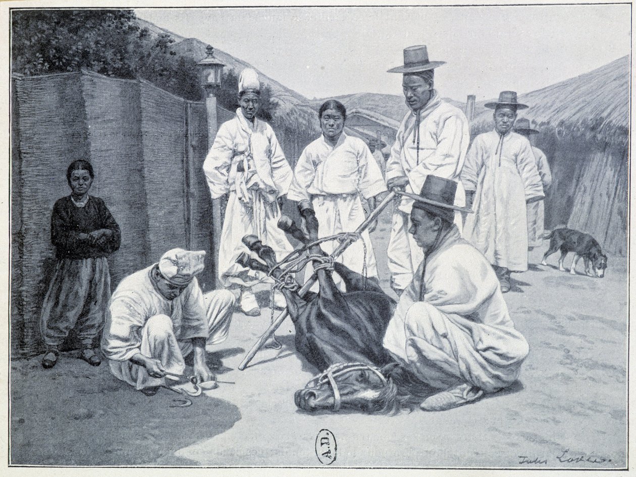 Måde at hente en hest i Korea - gravering af Unknown artist