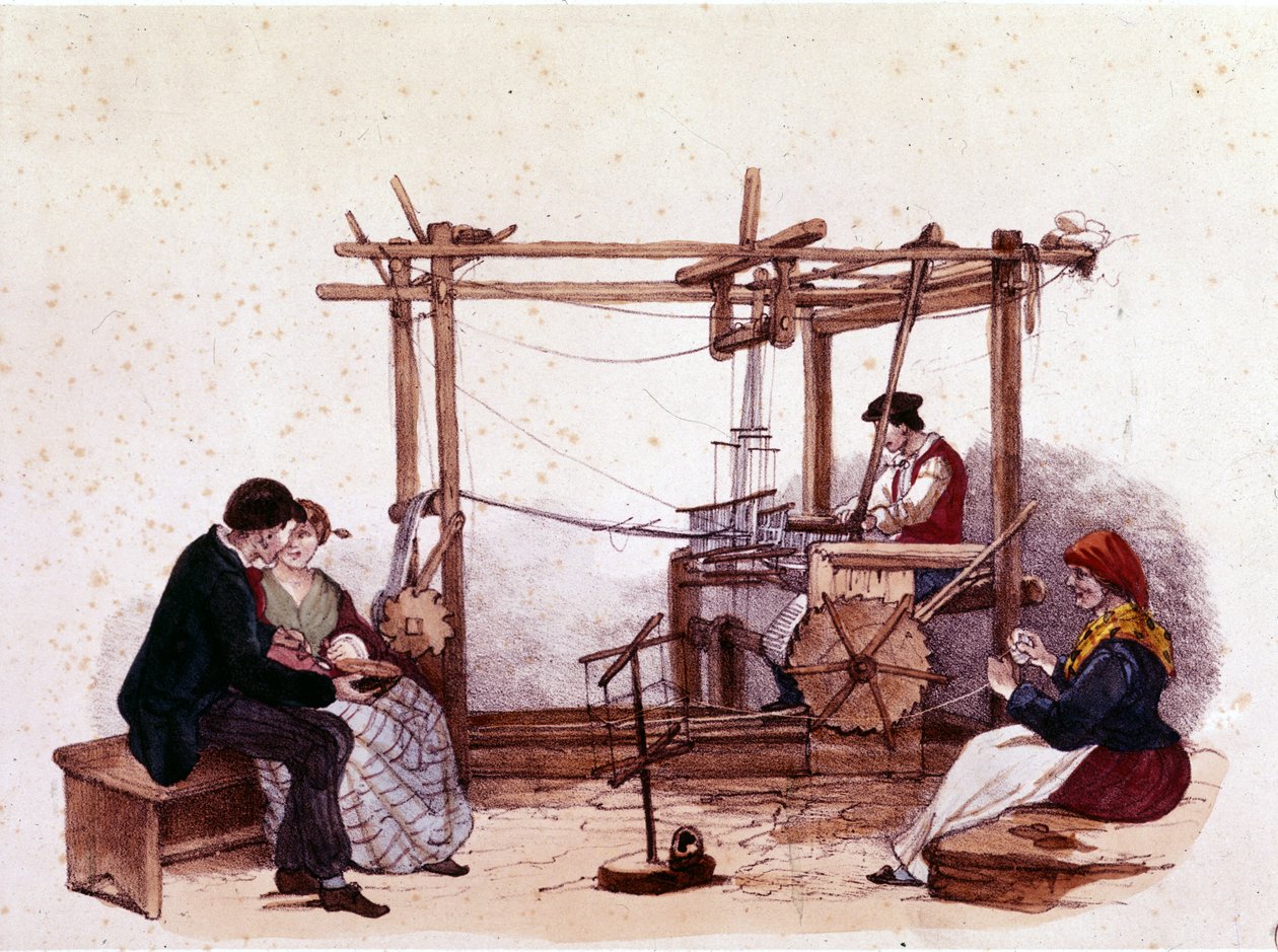 Vævning i 1800-tallet. af Unknown artist