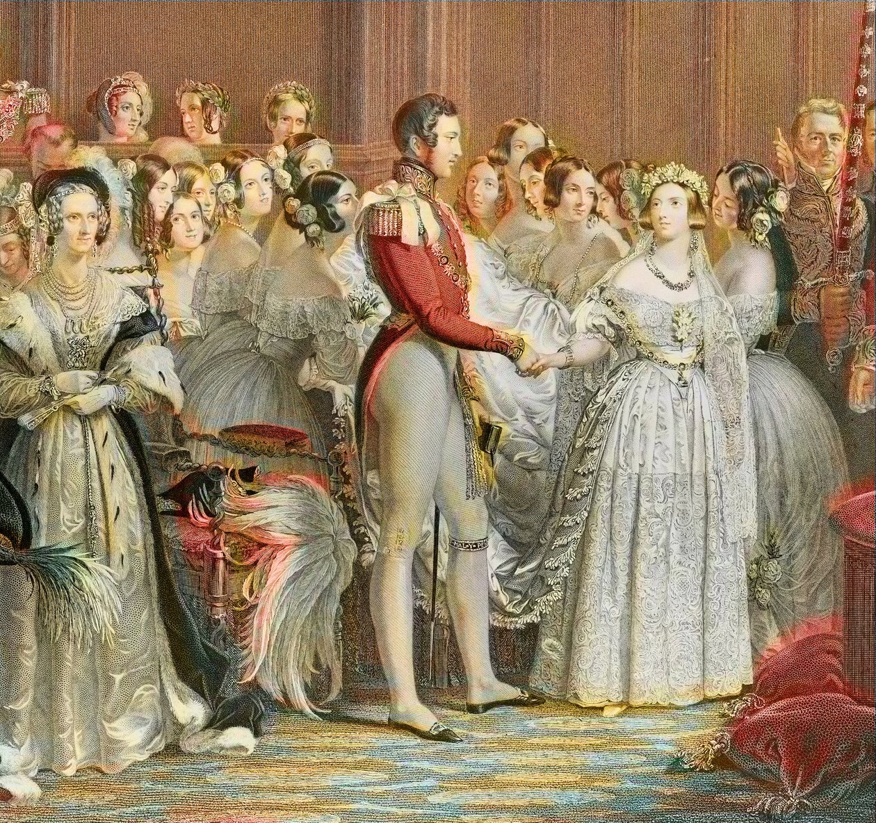 Dronning Victorias bryllup med prins Albert af Sachsen Cobourg Gotha i Saint James Palace i London 10. februar 1840 (gravering) af Unknown artist