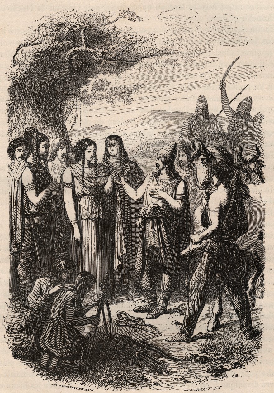Bryllupsceremoni hos tyskerne. Indgravering fra 1868 i "Histoire de Belgique fra primitiv tid til slutningen af Leopold I