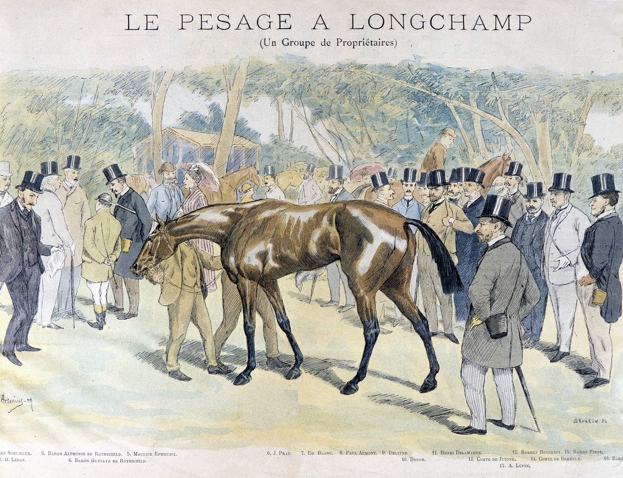 Vejning hos Longchamp og en gruppe hesteejere af Unknown artist