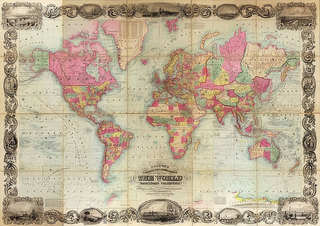 Verdenskort i Mercator-projektion. 1854 af Unknown