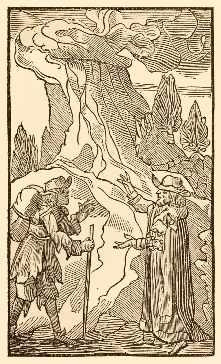 Når kristne til det kødelige menneske lytter... fra The Pilgrims Progress From This World, To That Who Is To Come af John Bunyan (1628-1688) foreslår Mr. Worldly Wiseman, at Christian kan kaste sin byrde i af Unknown