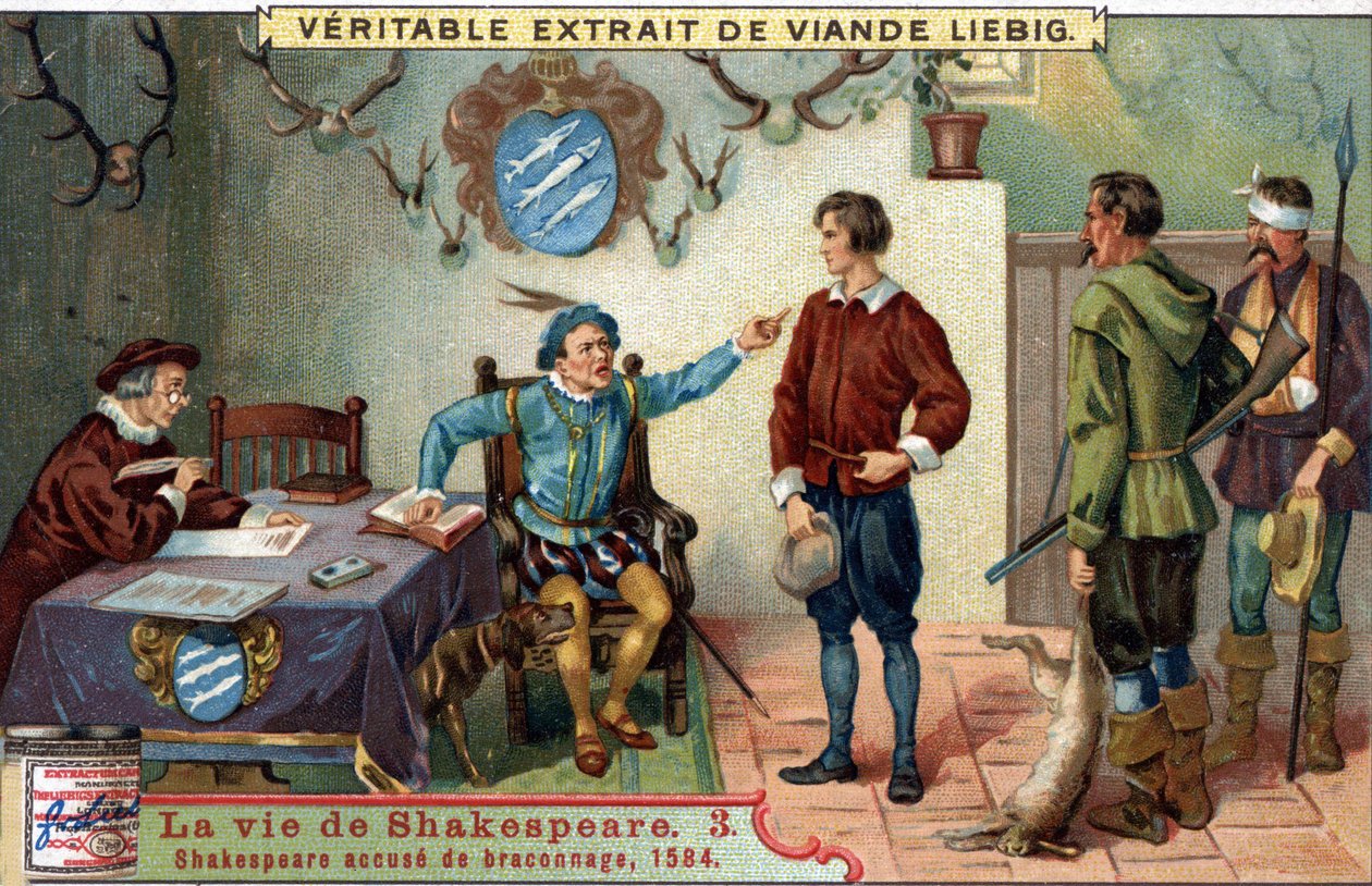 William SHAKESPEARE (1564-1616) anklaget for krybskytteri i 1584. Chromo liebig fra slutningen af det 19. århundrede. af Unknown artist