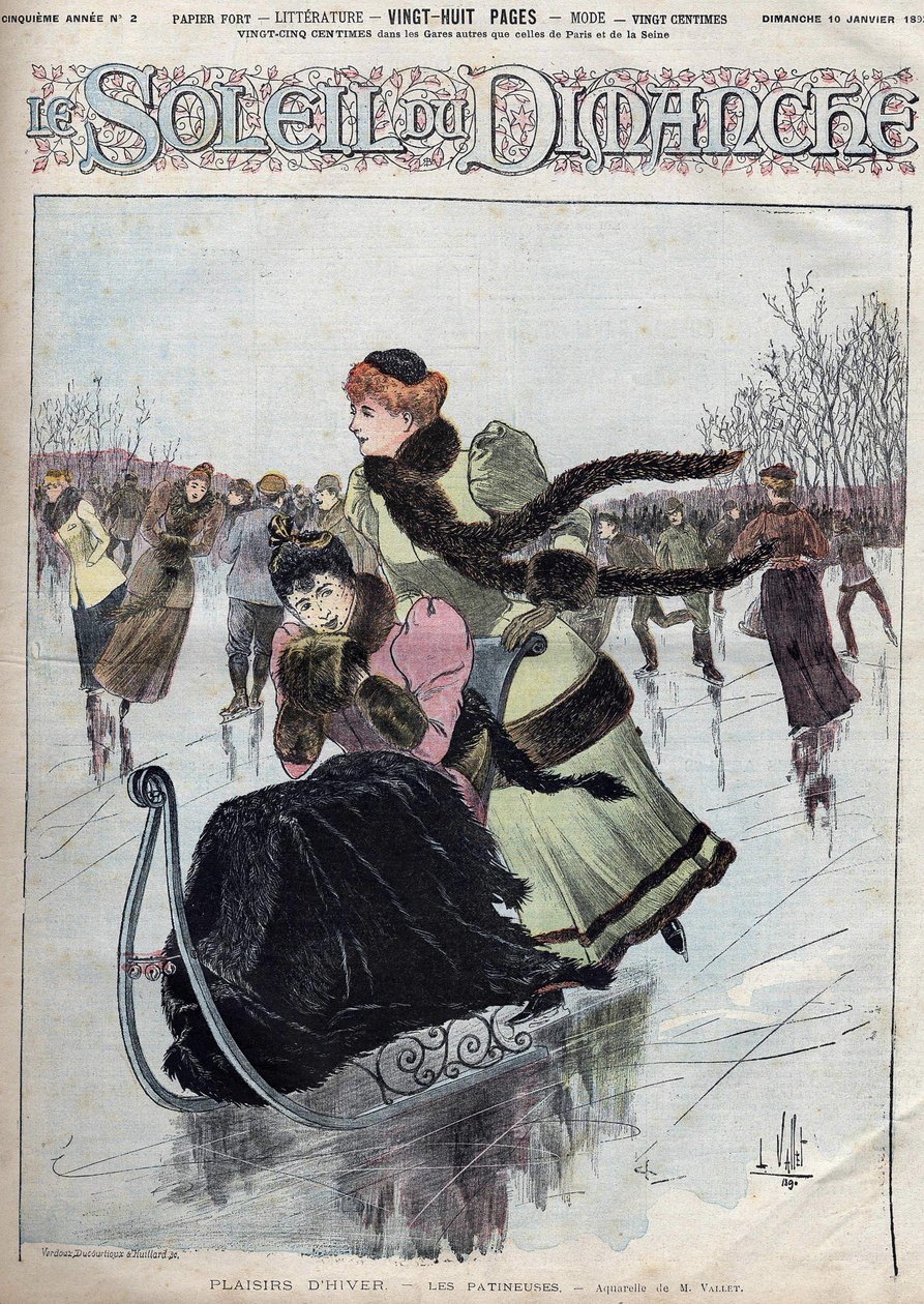 Vinter sjov. Skøjteløberne. Akvarel af hr. Vallet til søndagssolen. 10. januar af Unknown artist