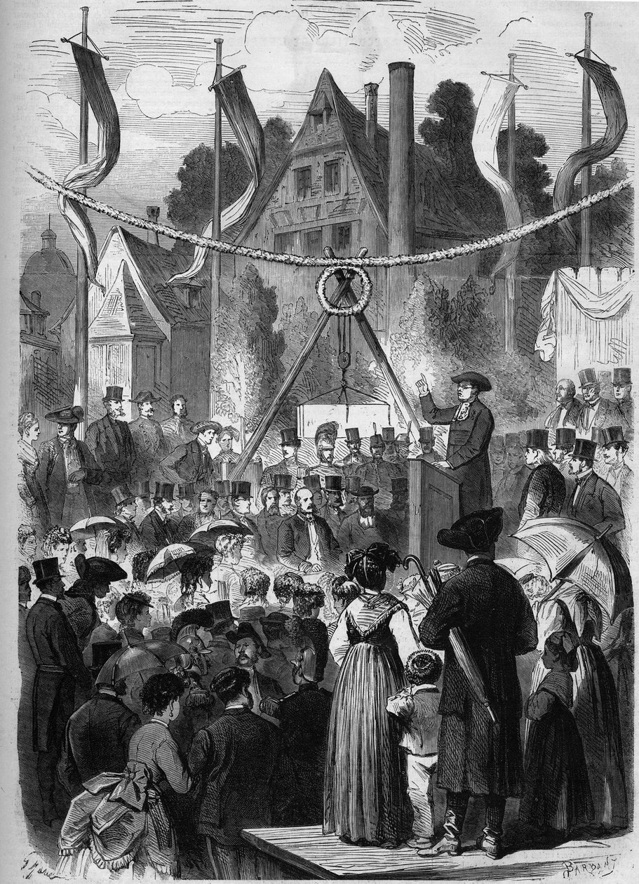 Wissembourg, Alsace, Frankrig 1869: lægning af den første sten til det israelske tempel. af Unknown artist