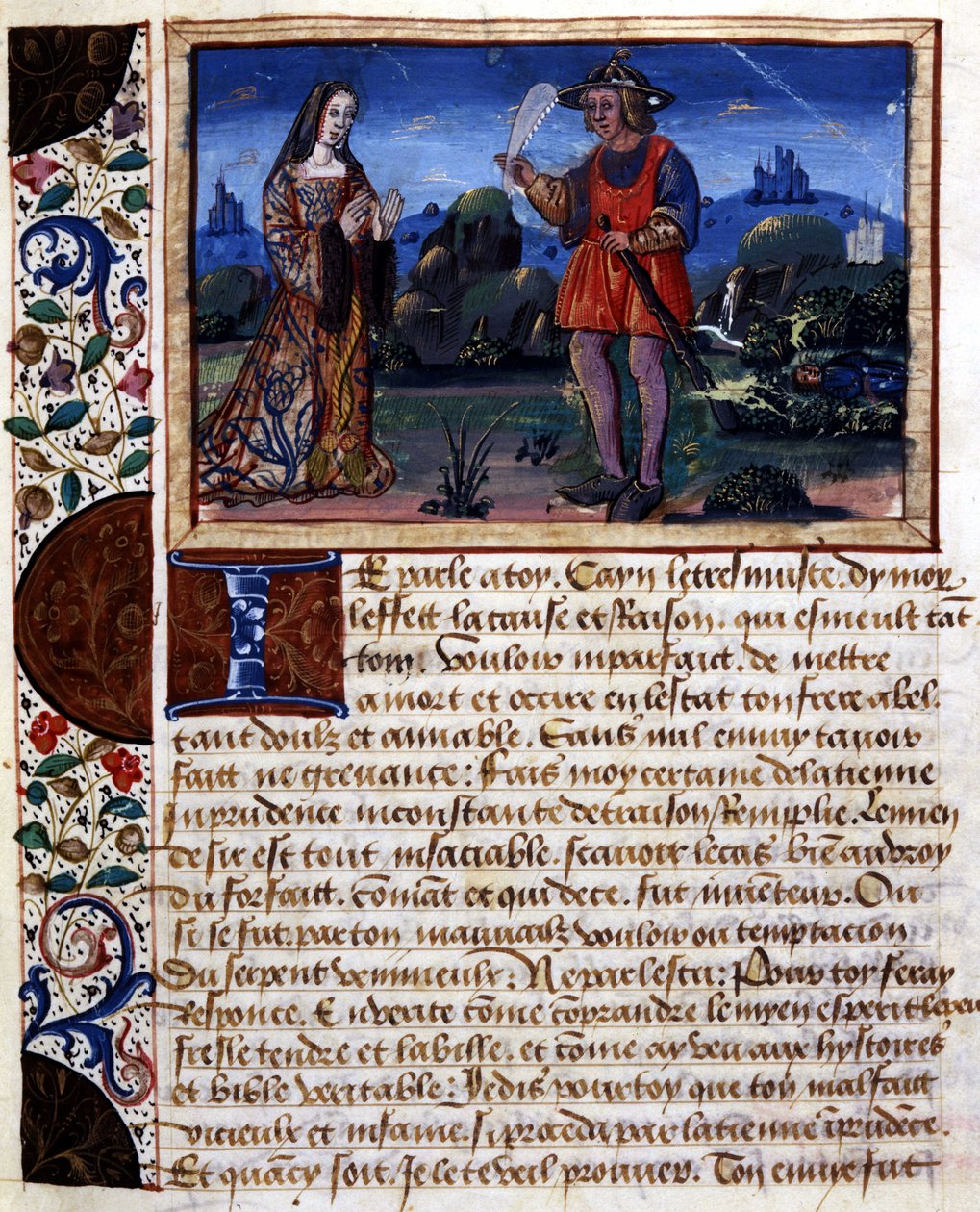 Kvinde og mand i landskab - belysning, i "" Book of pudens and impudens of the ages passs"" af Catherine d