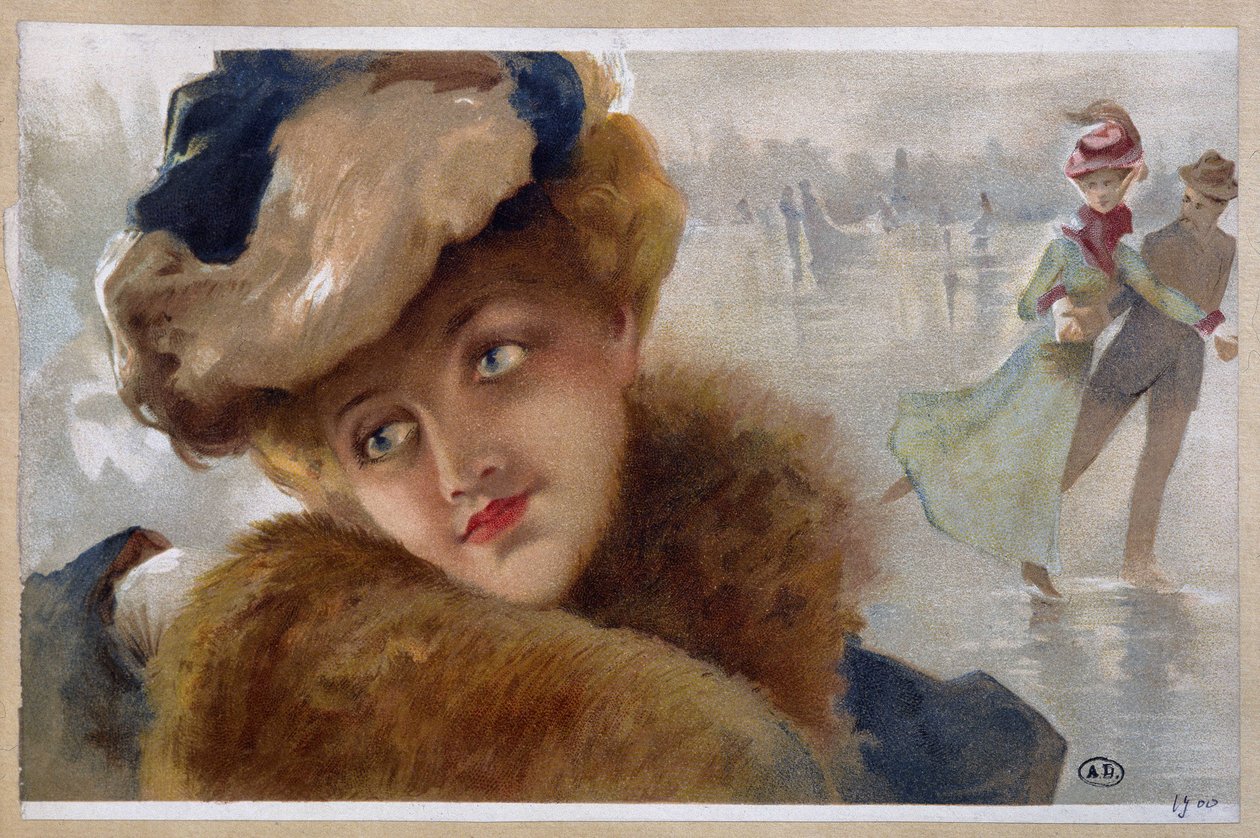 Kvinder på en skøjtebane - chromo af Unknown Artist