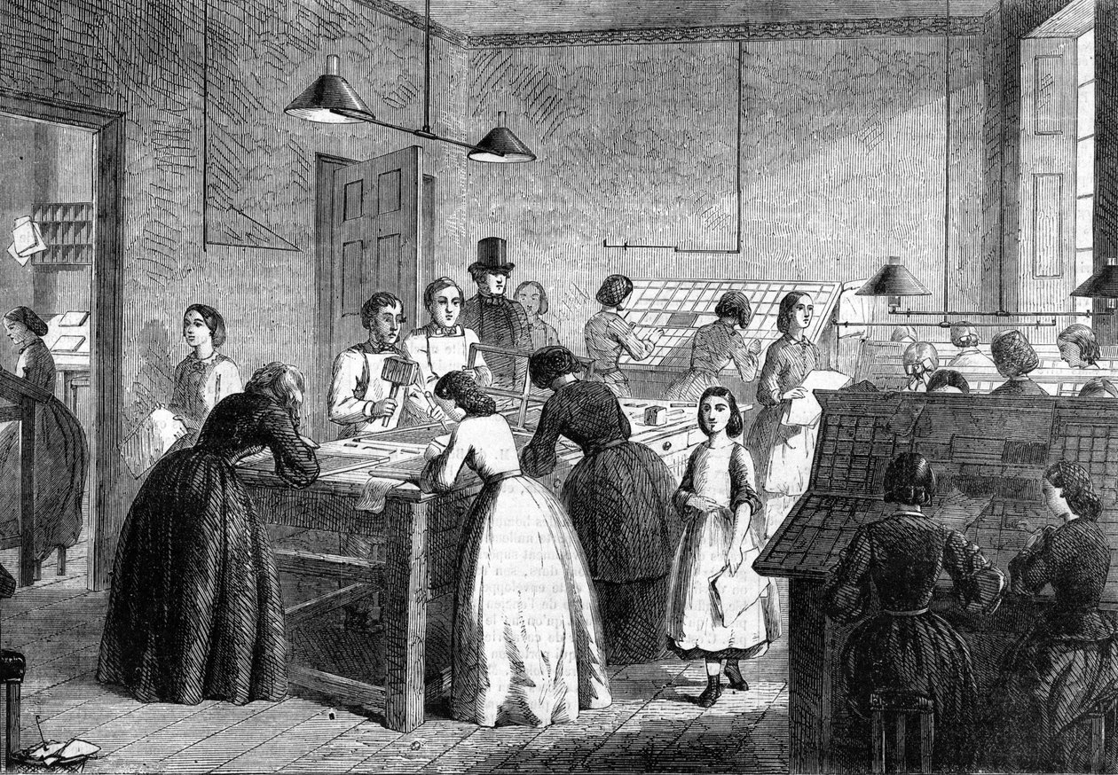 Kvindeværksted Typografer i Paris i 1865 af Unknown artist