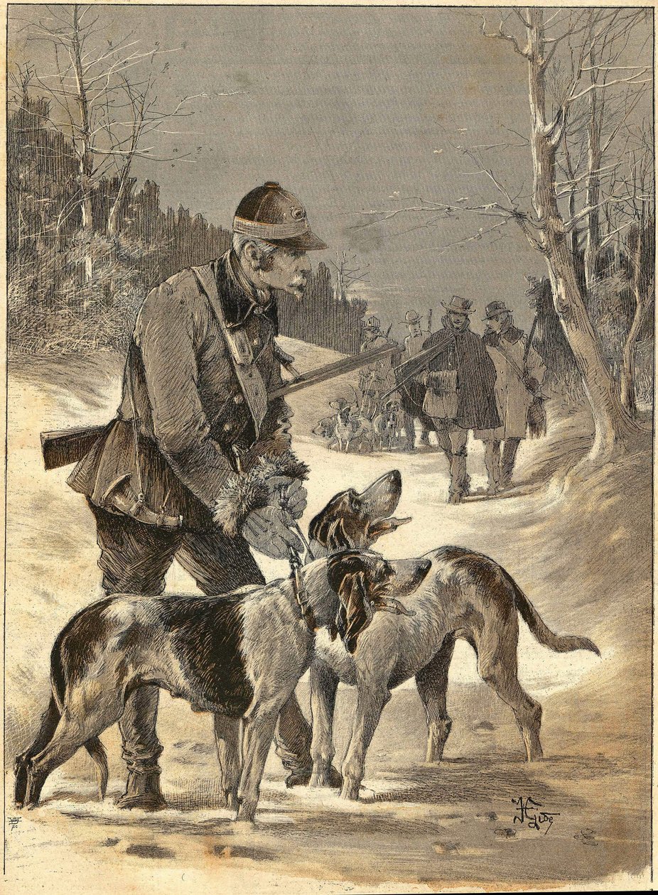 Træjagt efter Gides akvarel. 1892. af Unknown artist