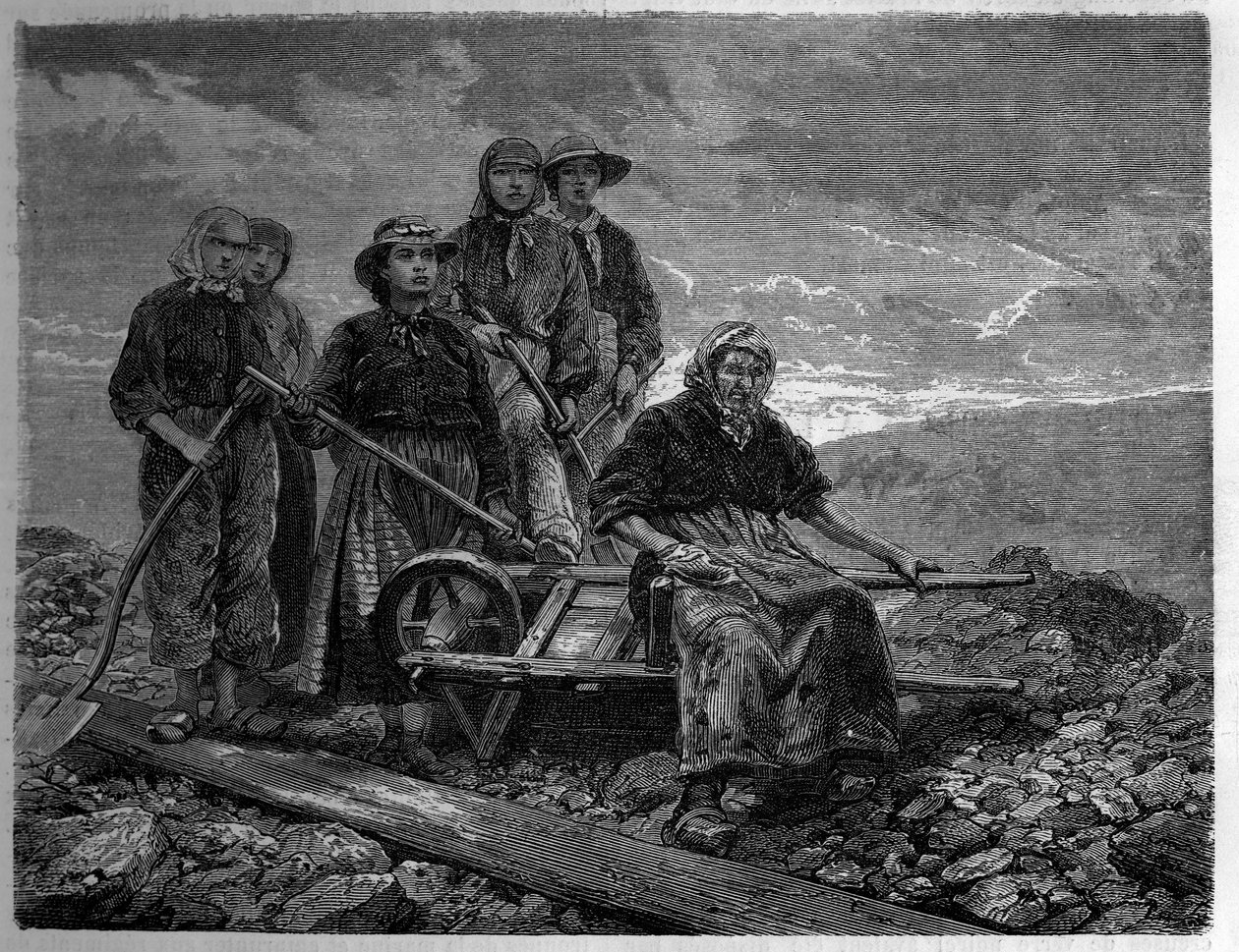 Arbejdere i minerne i Creusot, Saone og Loire (71). Indgravering i "The Journal of Youth"" af Unknown artist
