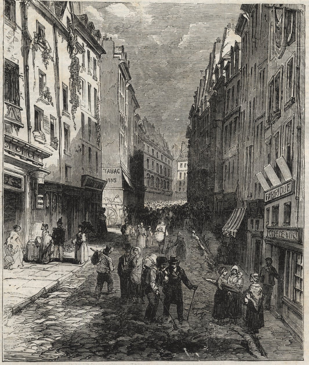 Arbejder rue de la Montagne Sainte-Genevieve (Sainte Genevieve) i det 5. arrondissement i Paris i 1858. af Unknown artist