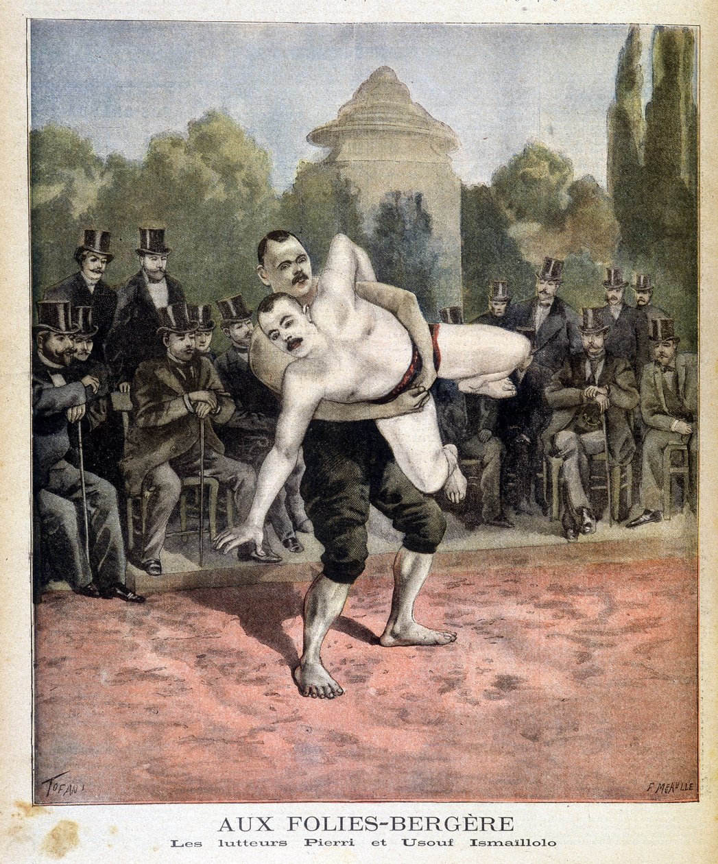 Wrestlere Pierri og Ussouf Ismaillolo ved Folies Bergeres i Paris. I Le petit journal, den 31/03/1895. af Unknown artist