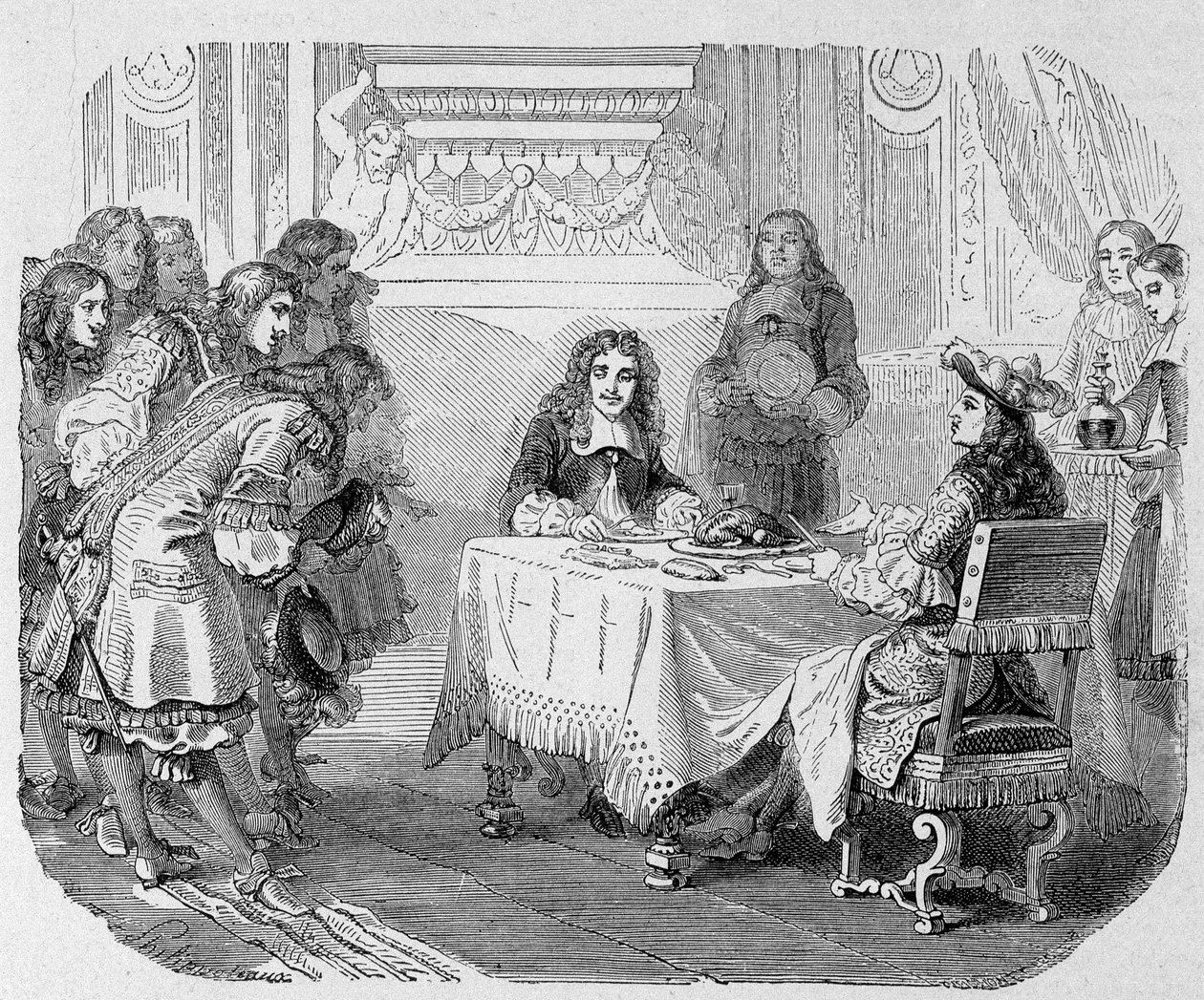 I ser mig, mine herrer, sagde kongen, har travlt med at spise Moliere: Ludvig XIV og Moliere attables - i "Paris gennem århundrederne"" af Unknown artist