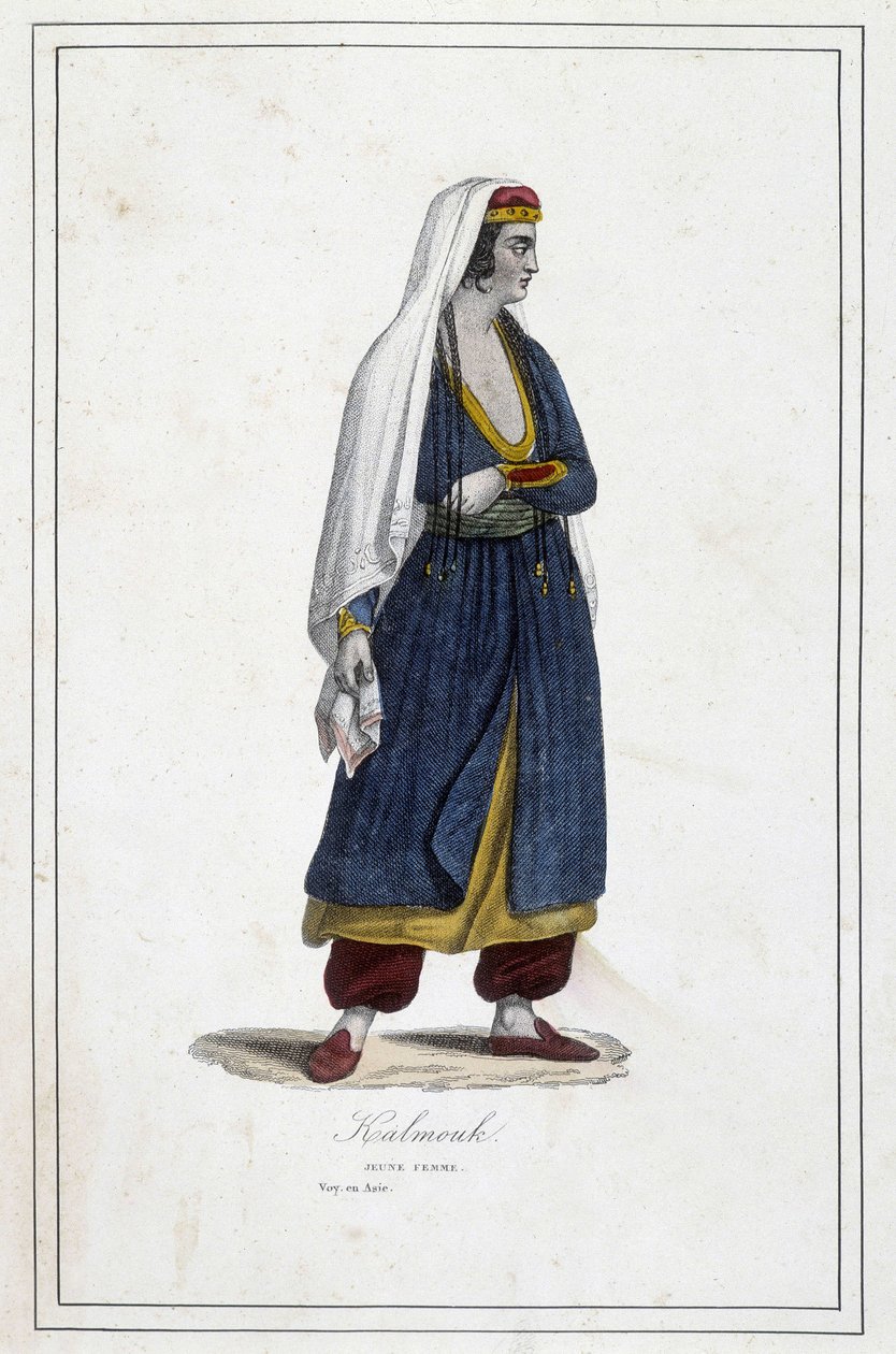 Ung Kalmouk-kvinde (mongolsk folk i det sydlige Sibirien) - i "" Jordens forskellige folkeslag"" af Fr. Jouhanneaud, Librairie des Bons Livres, Limoges af Unknown artist
