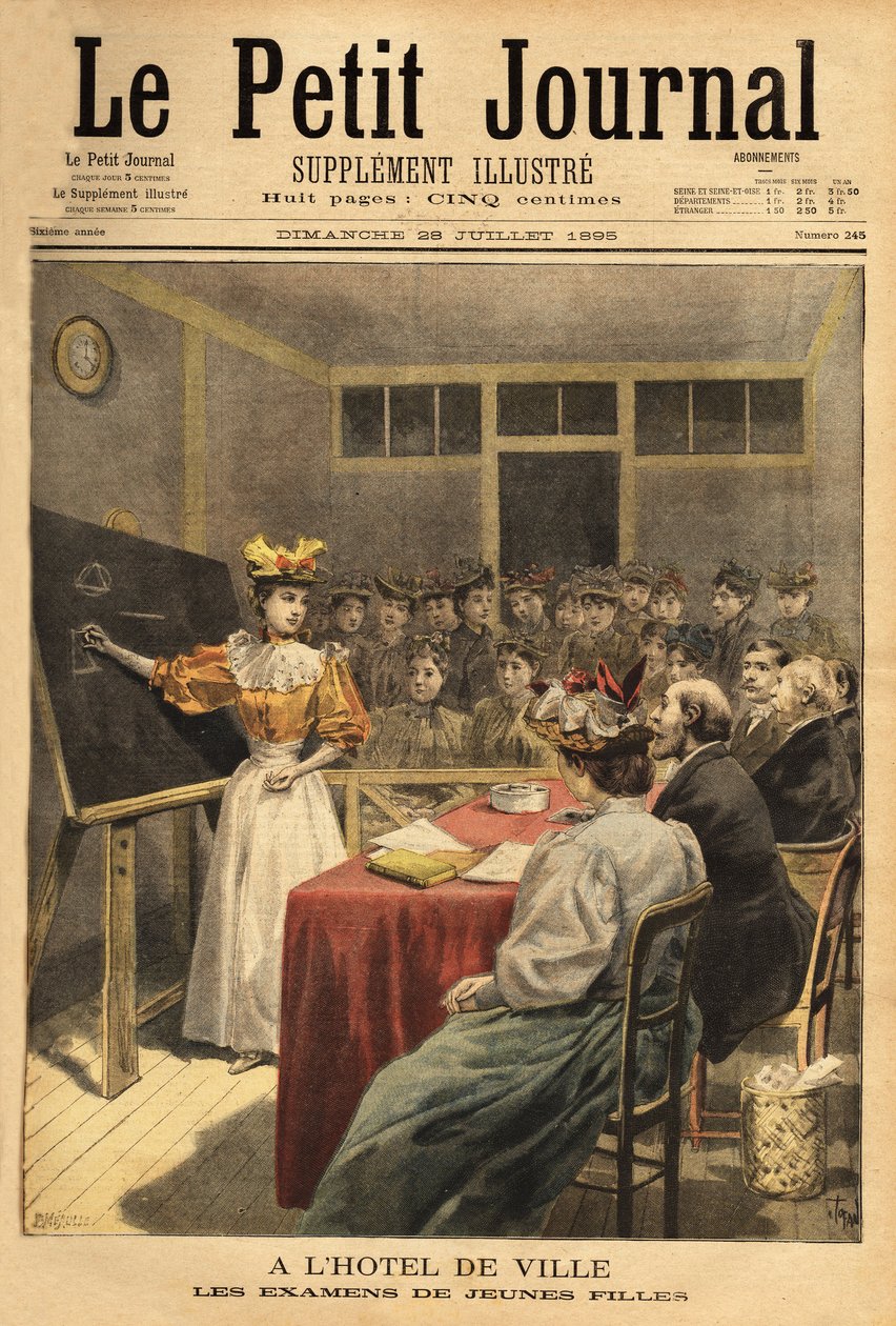 Unge piger eksamen på Paris Rådhus. Indgravering i "" Le petit journal"" 28/07/1895. Selvas samling. af Unknown artist