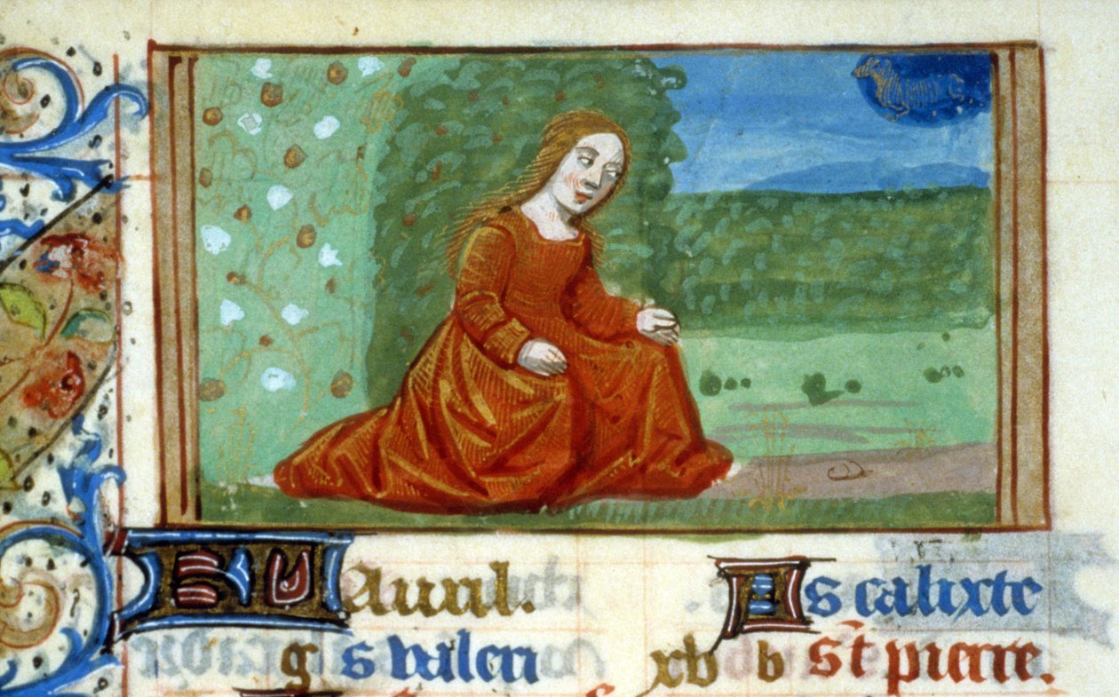 Ung kvinde i en have og stjernetegn Taurus - Miniature af Unknown artist