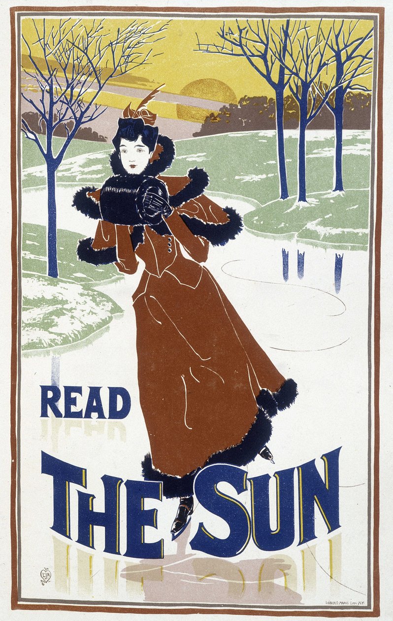 Ung kvinde på skøjter - annonce for avisen "" The Sun"" af Unknown artist