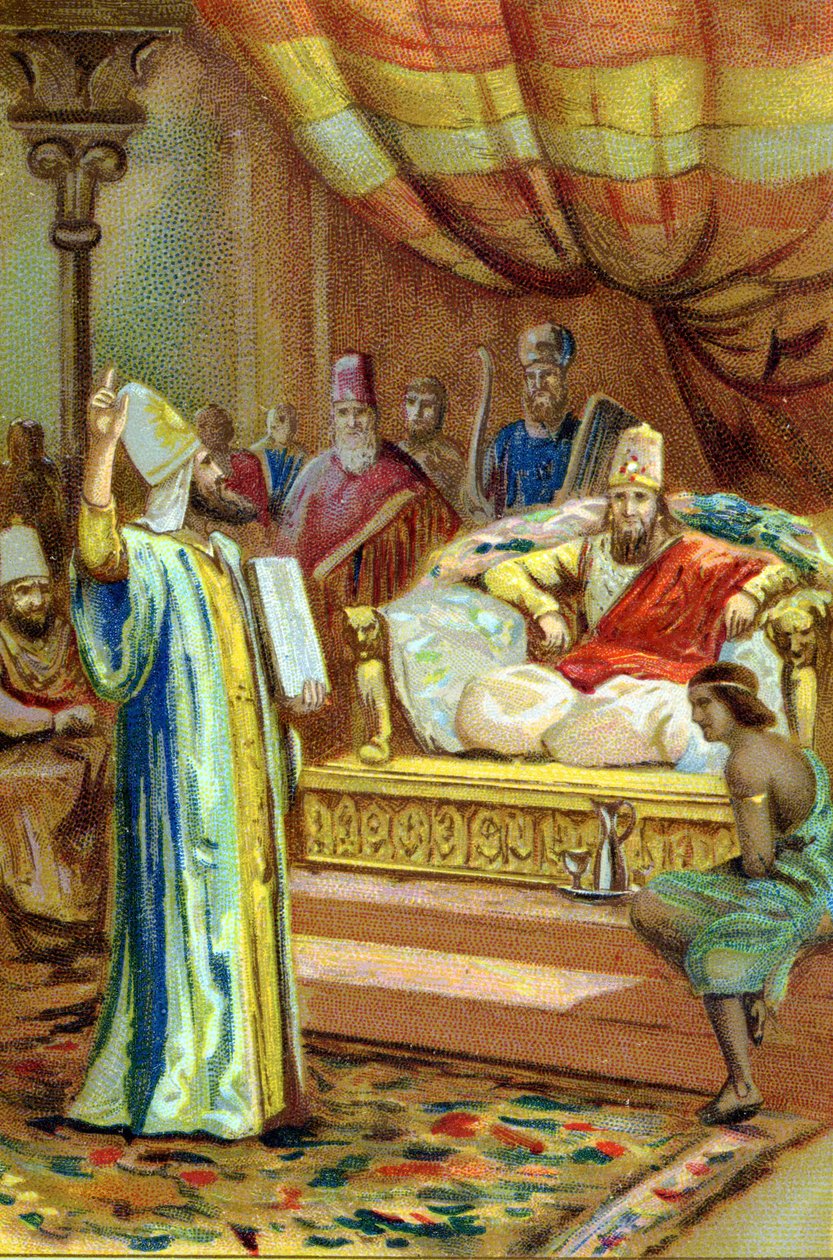 Zarathustra (Zarathustra, Zarathushtra, Zarathustra eller Zoroastrian), iransk profet og religiøs reformator (6. århundrede f.Kr.) ved hoffet til kongen af Bactres. kromolitografi fra det 19. århundrede. af Unknown artist