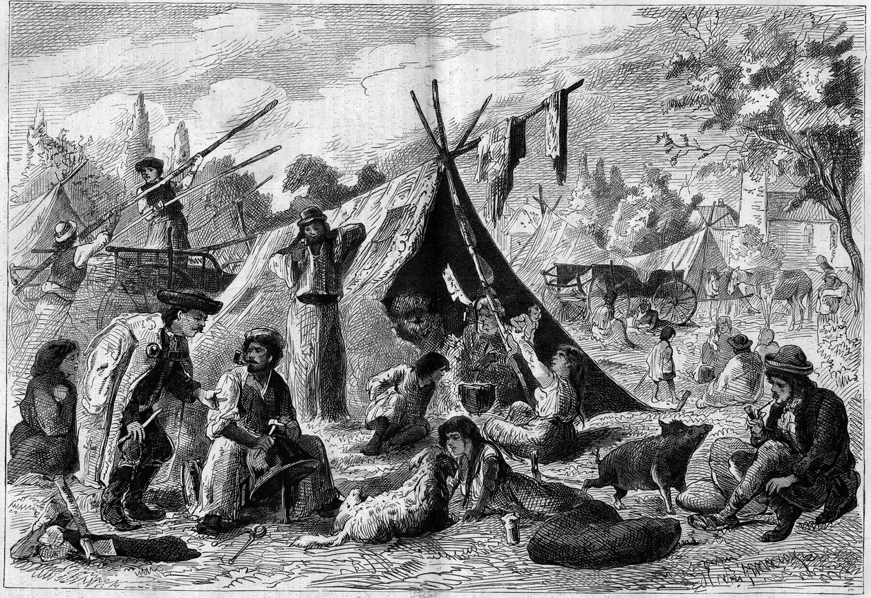 Zingari-lejren (en bohemelejr) i forstaden til Wien i Østrig i 1873. af Unknown artist