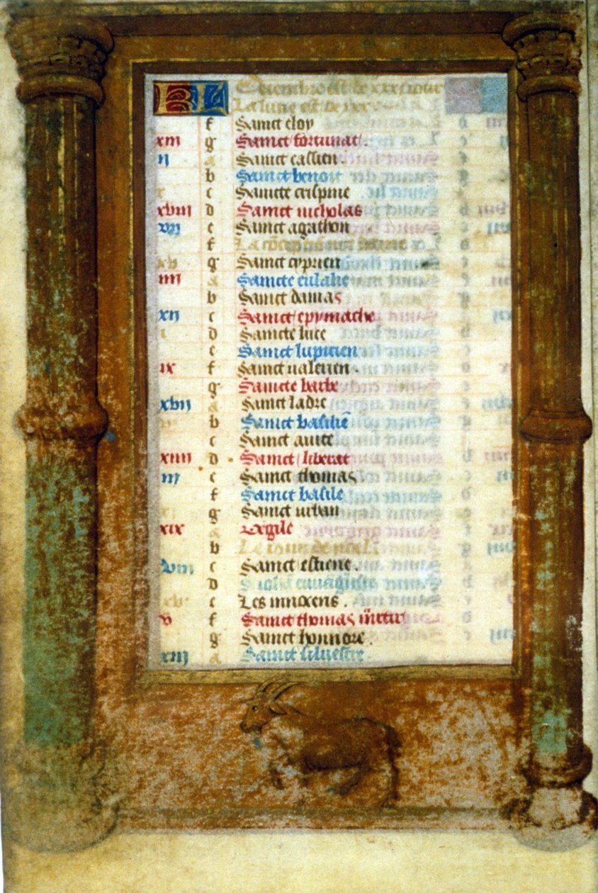 Stenbukken og hellige i december måned - middelalder i miniature (ref.: 135, 006v): Anmodning om tilladelse til Toulouses kommunale bibliotek (tlf.: 05 62 27 66 66) af Unknown artist