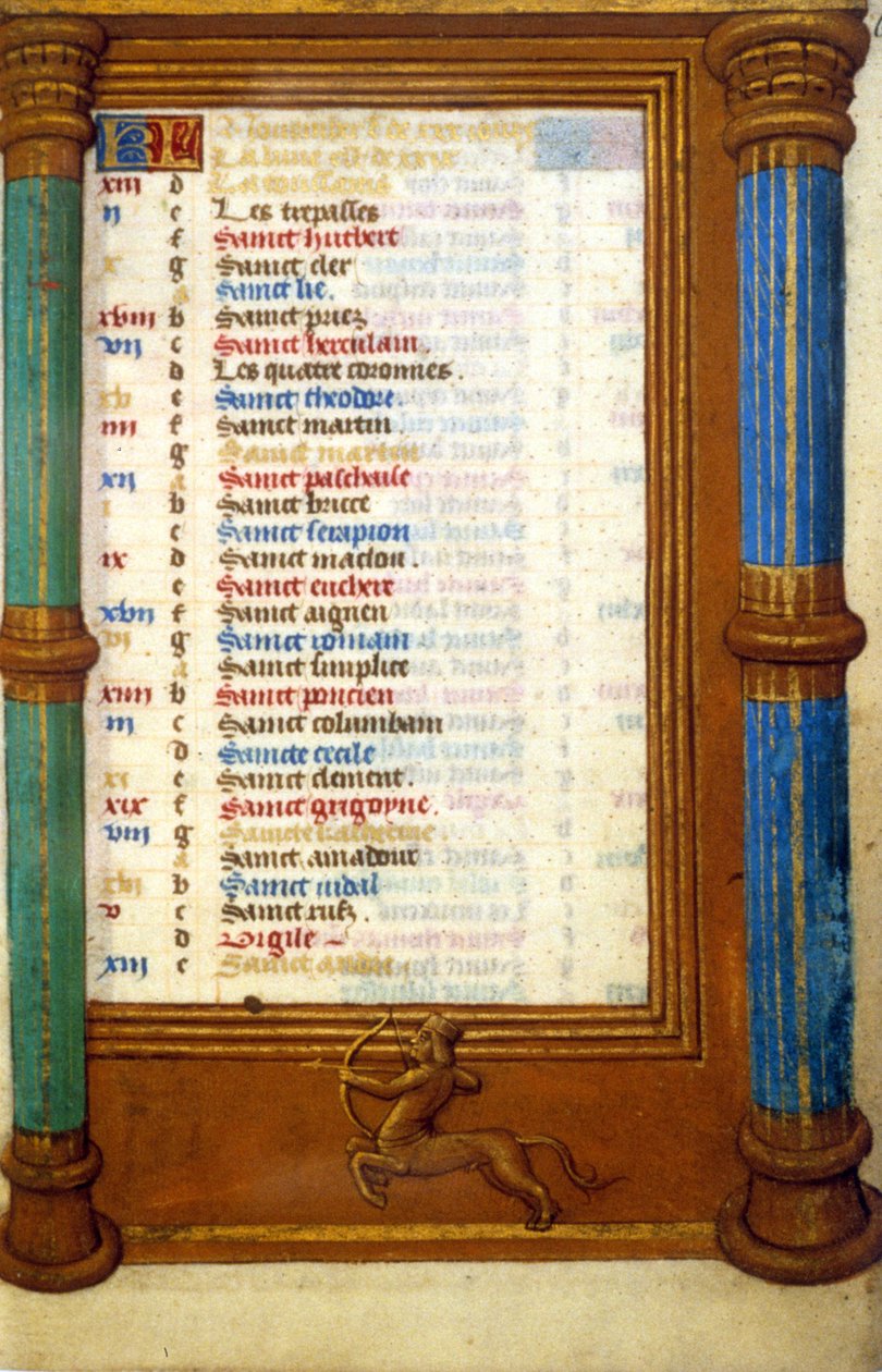 Stjernetegn Skytten og november måneds helgener - miniature middelalder (ref.: 135, 006r): anmodning om tilladelse fra Toulouses kommunale bibliotek (tlf.: 05 62 27 66 66) af Unknown artist