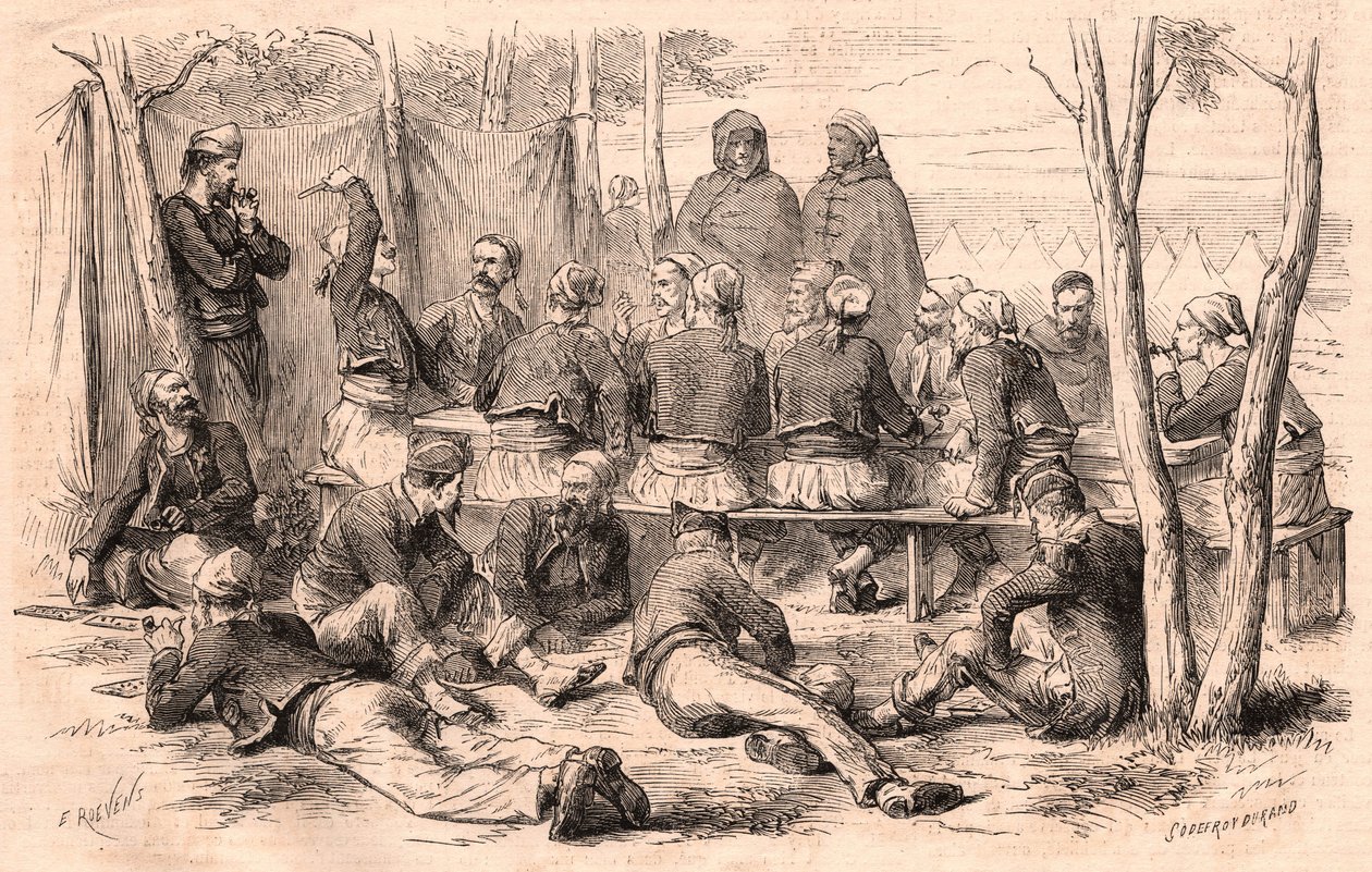Zouave-gruppen hviler sig i Chalons-lejren af Unknown