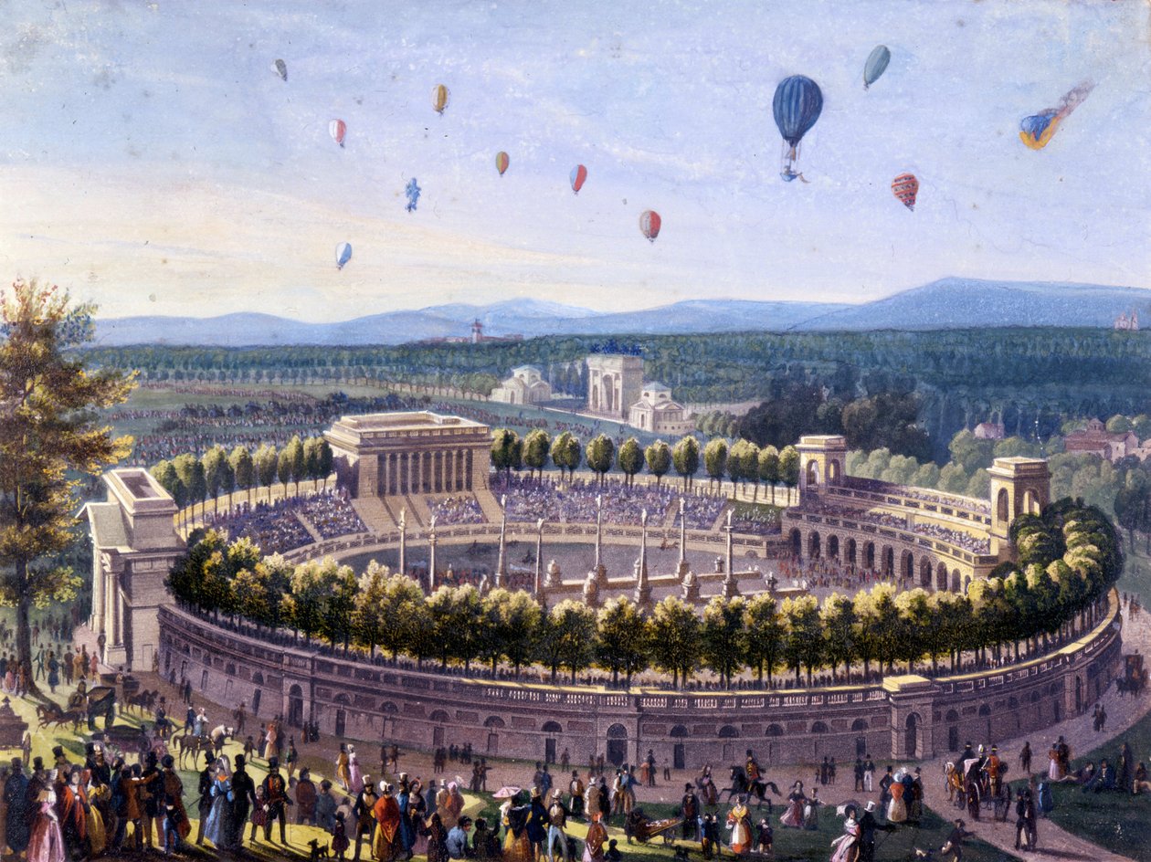 ballonbegivenhed i Milano i 1830. Anonym aquerelle fra 1830. af Unknown artist