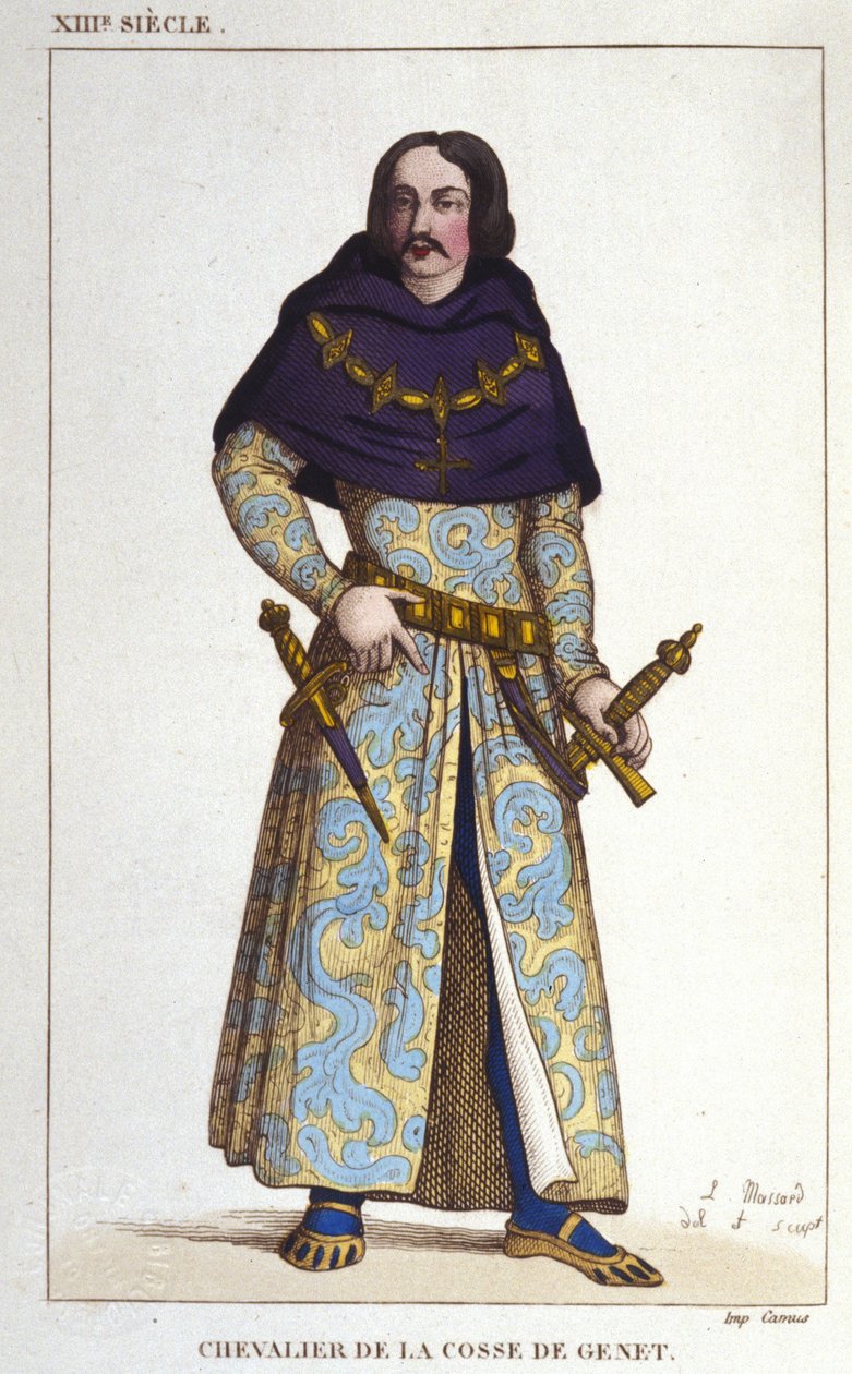kostume af Chevalier de la Cosse de Genet posterieur til år 1365. gravering af 1830 af Unknown artist