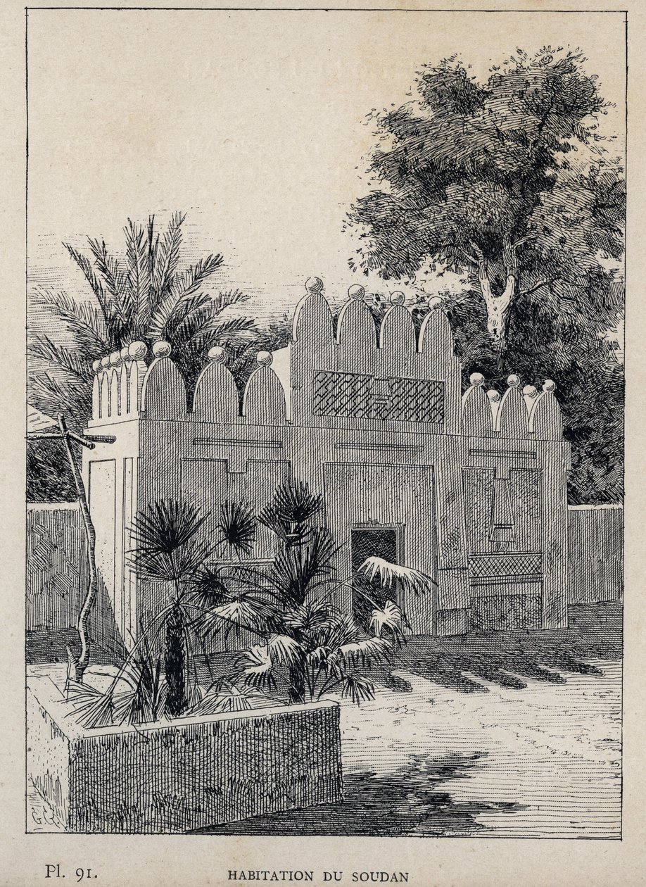 habitation du Sudan (Sudan) - indgravering af 1889 i "History of human habitation at the Universal Exhibition of 1889, by Mr Charles GARNIER - Librairie centrale des beaux-arts Paris 1889 af Unknown artist