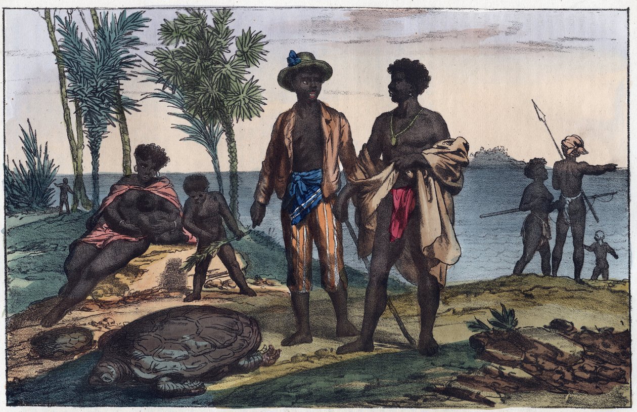 indbyggere på øerne i Kap Verde - gravering fra "" Skikke og traditioner for alle folk i universet. Det vil sige historien om regeringen, lovene, militsen, om alle nationers religion fra de fjerneste tider til i dag "1856 af Unknown artist