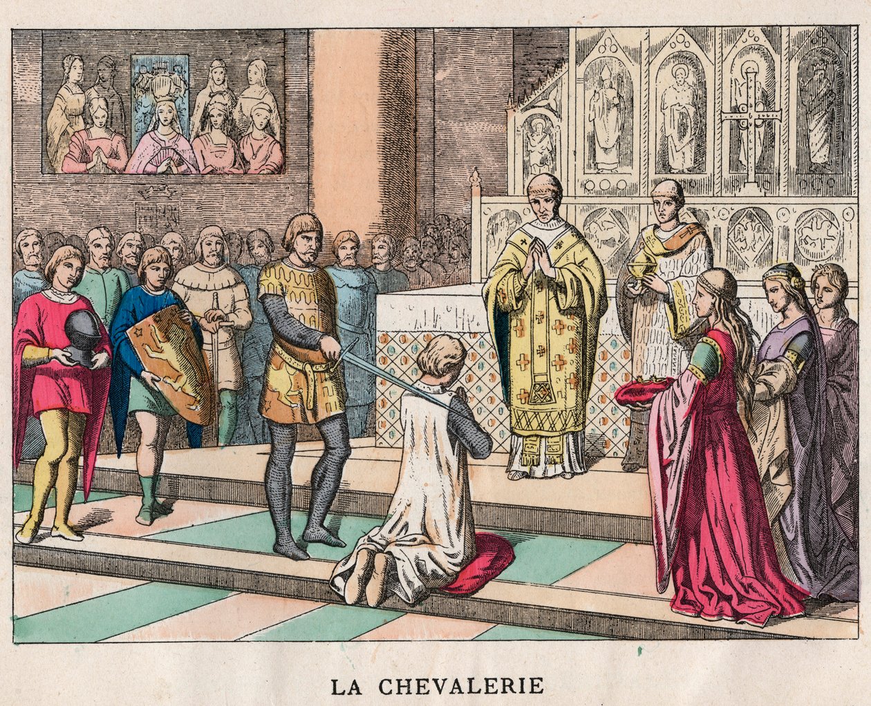 ridder - La Chivalerie - Opblødning af en ridder - Indgravering af slutningen af det 19. århundrede i "" Nos Gires Nationales - Billeder og recits"" af Unknown artist