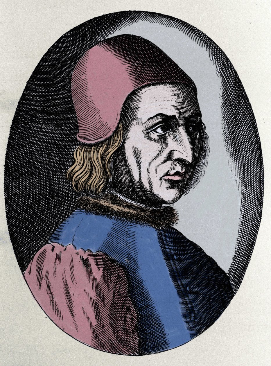 portræt af Angelo Poliziano ((Politiengel) italiensk humanist 1454-1494. i "Effigies of Men and Doctors"" af Filippo Galli af Unknown artist