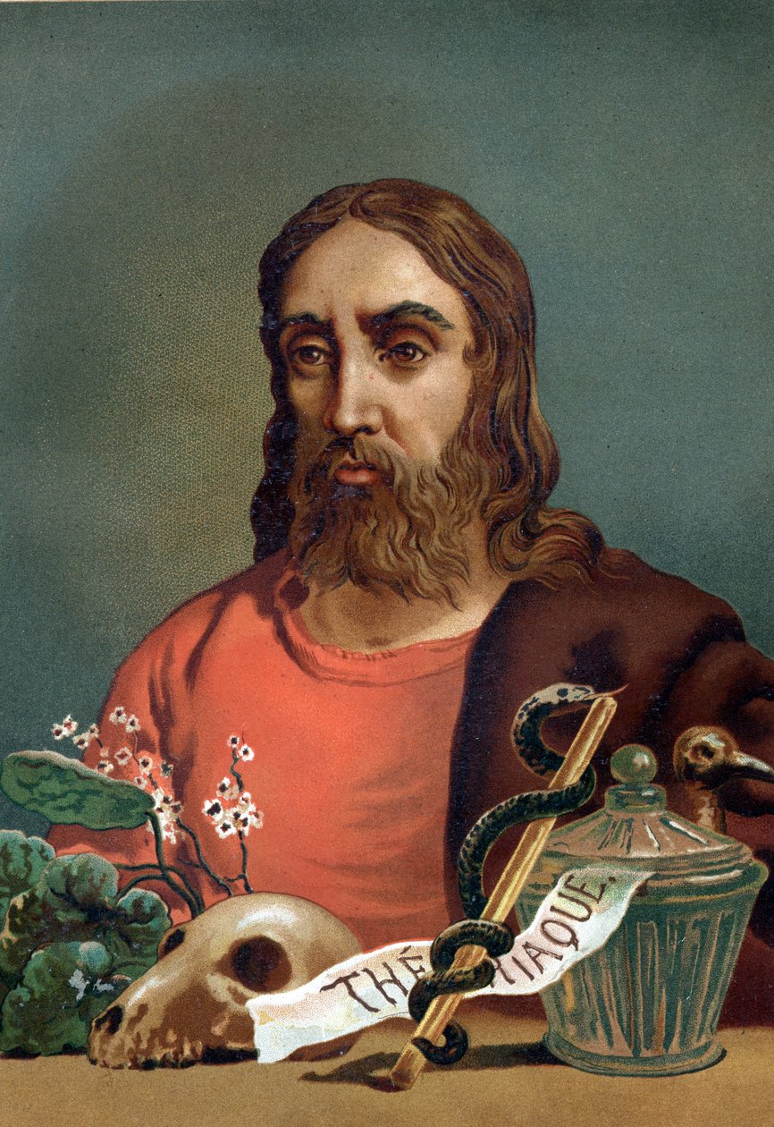 portræt af Claudius Galenus (Claudius Galenus eller Claudius Galenus eller Claudius Galenus eller Galenus, v. 131 - v. 201), græsk læge. efter "Science and its Men" af Louis Figuier. Barcelona 1881 af Unknown artist