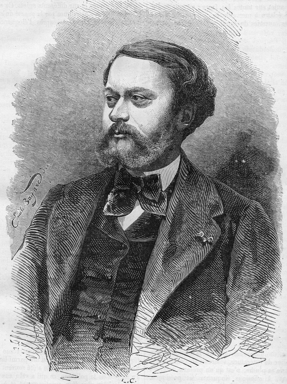 portræt af Edmond About (1828-1885), fransk forfatter, gravering fra 1866. af Unknown artist