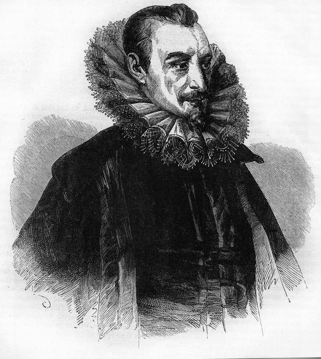 portræt af Edmund Spenser.Engelsk digter (1552 til 1599).gravering efter "History of England"" af William Howitt. af Unknown artist