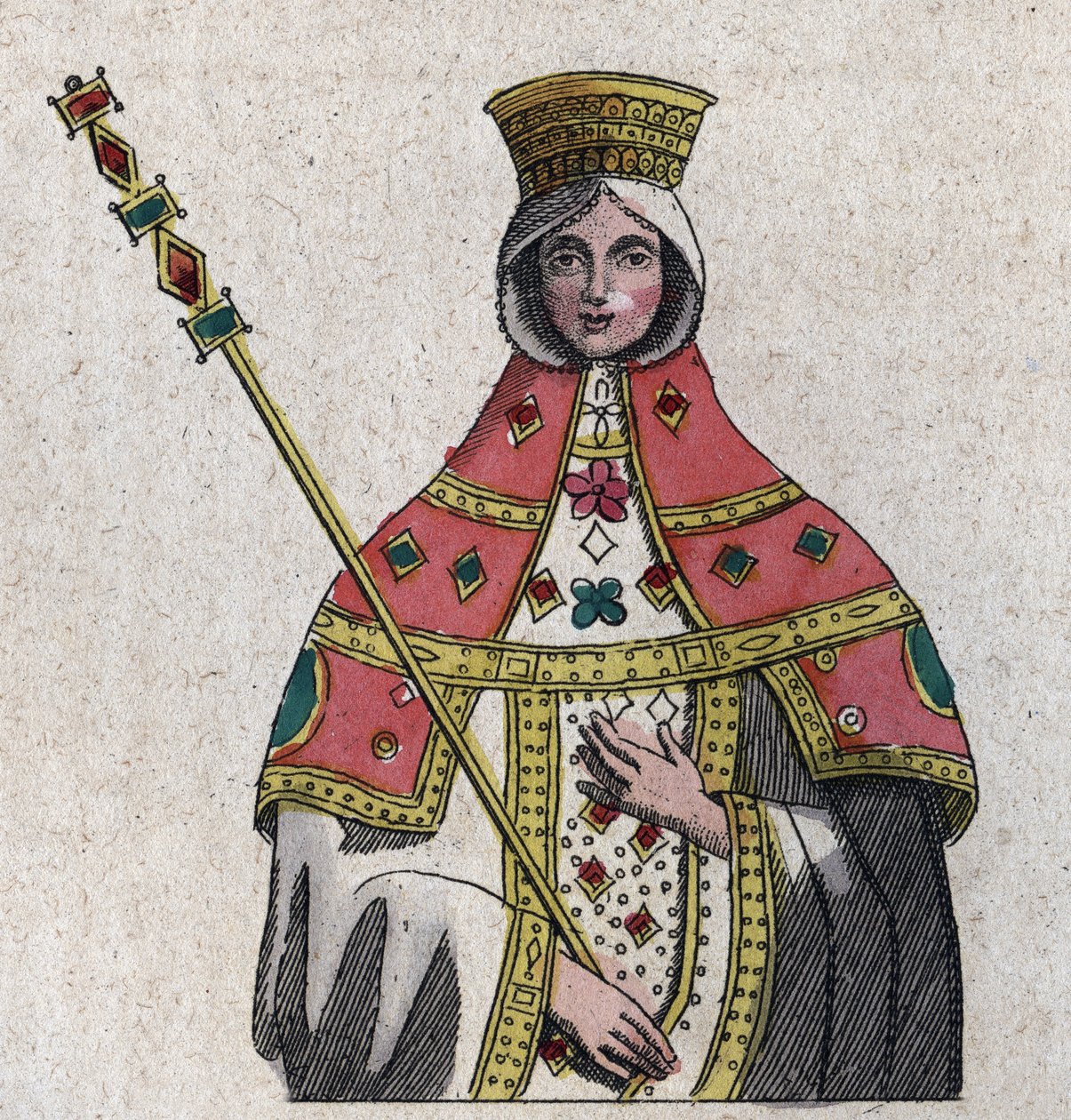 portræt af Eudokia (eller Eudocia) Ingerina (Eudocia Ingerina) (ca. 840 - ca. 882) hustru til den byzantinske kejser Basil I - indgravering fra "" Anvendelser og skikke for alle mennesker i universet. Det er historien om regeringen, lovene, militsen, relig af Unknown artist