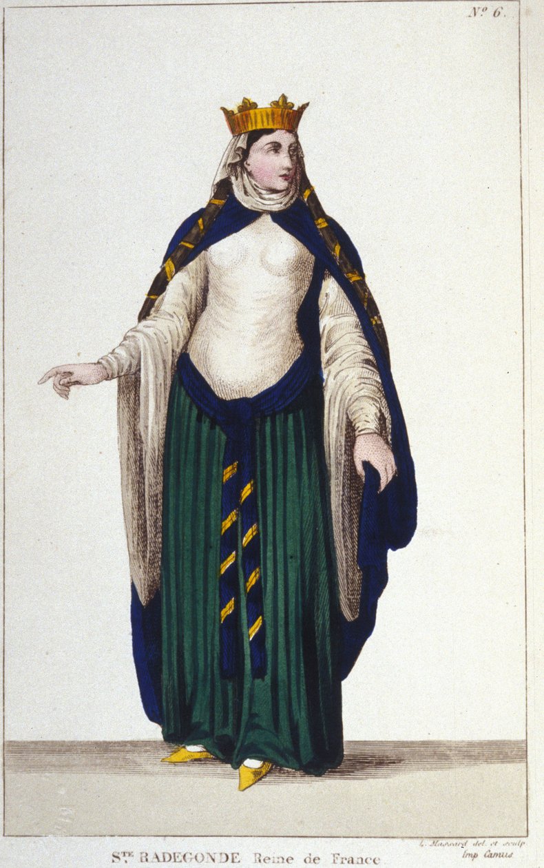 portræt af Saint Radegonde (ca. 520-587), dronningen af francs, hustru til Clotaire (Clothaire) I, gravering af 1830 af Unknown artist