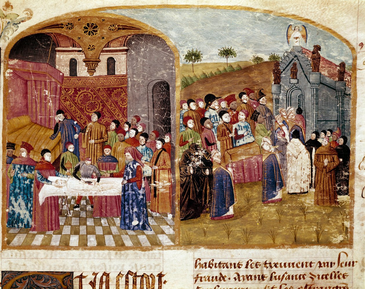 Alexander den Stores begravelse, dissektionen og miniaturebegravelsen taget fra "" Alexander den Stores faktabog"" af Quintus Curtius Rufus (1. århundrede) af Unknown artist