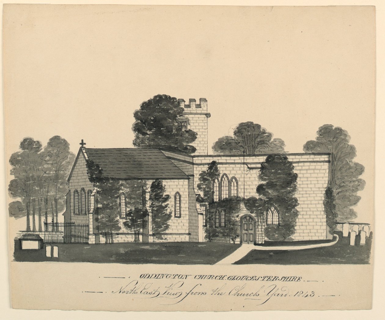 Oddington Church Yard, Gloucestershire, North East View af Unknown, English