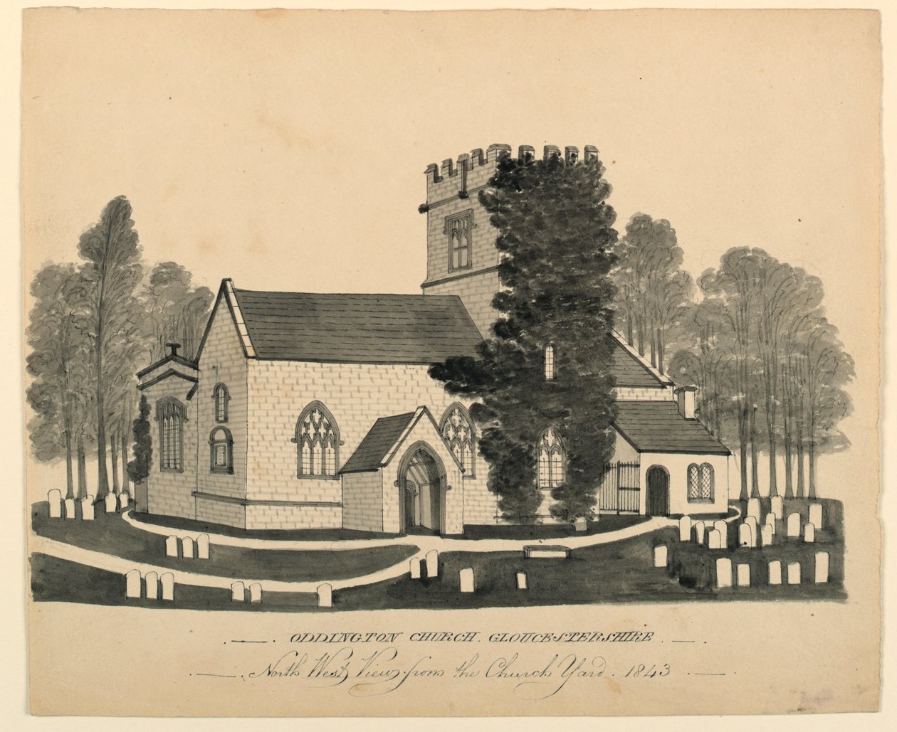 Oddington Church Yard, Gloucestershire, North West View af Unknown, English
