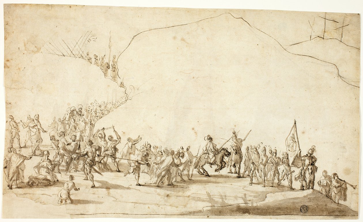 Golgata (recto); Skitse af nederste del af højre ben (verso) af Unknown Florentine