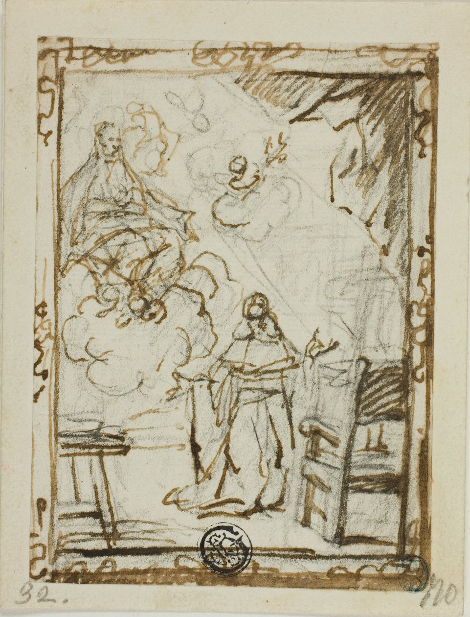 Madonna viser sig for knælende helgen af Unknown Italian