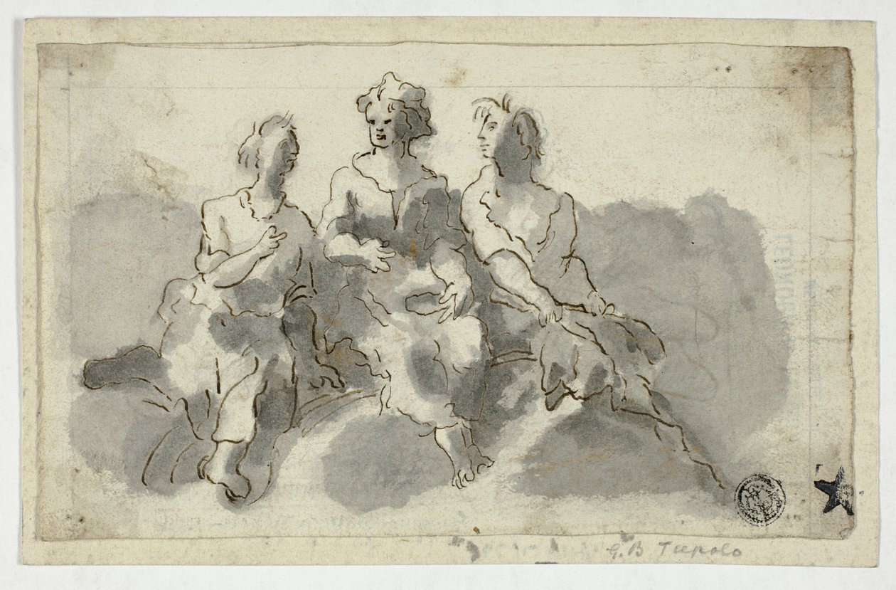 Tre siddende figurer (recto); siddende mand i profil (verso) af Unknown Italian