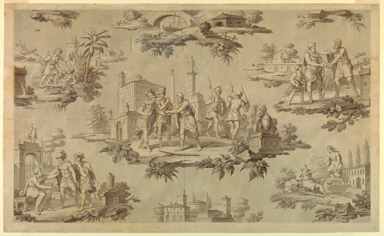 Tegning, tegneserie til bomuldstryk: Belisaires liv [La Vie de Bélisaire], ca. 1820 af Unknown artistUnknown artist
