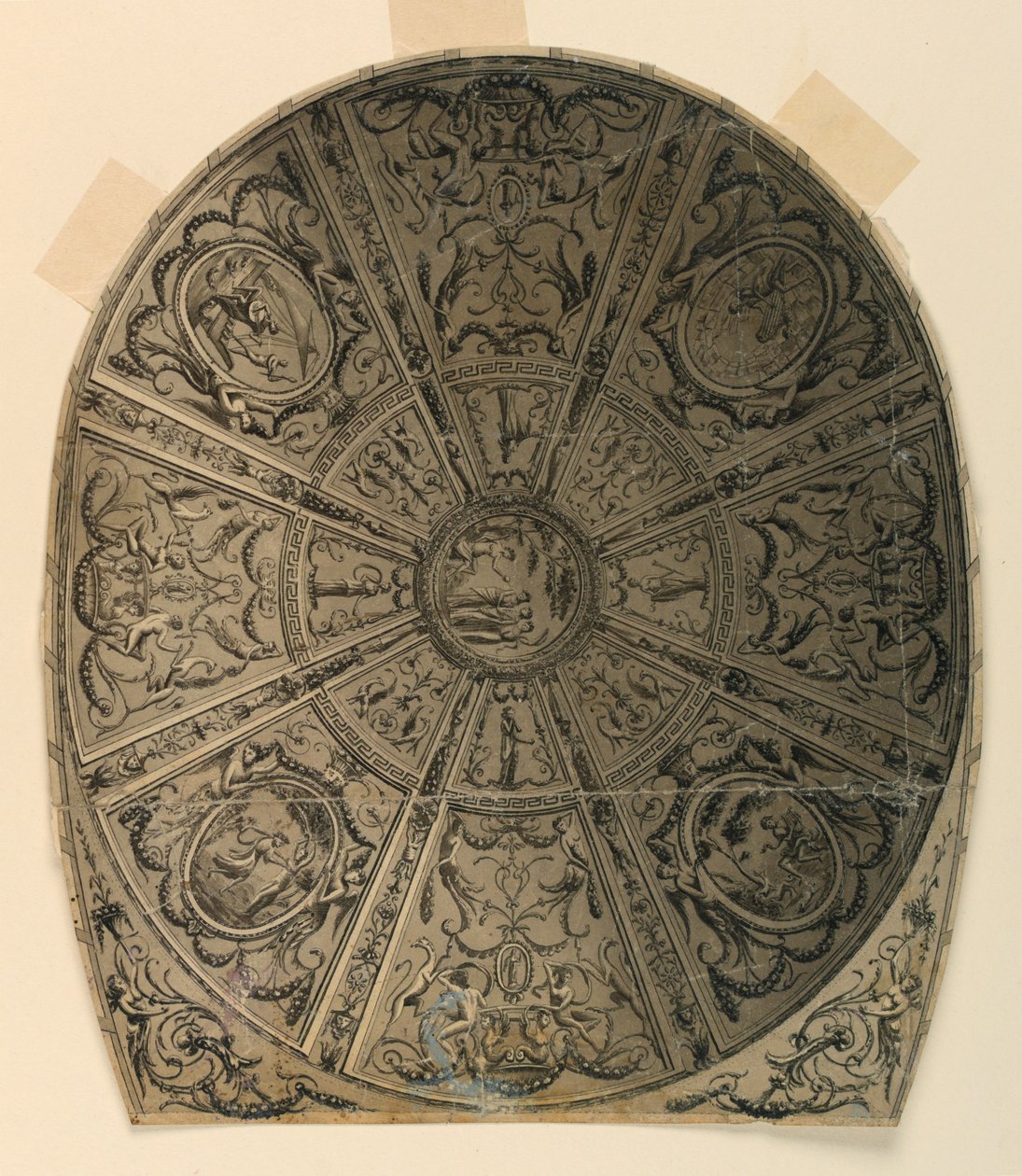 Tegning, loftsdesign: Dekoration til teater, ca. 1790 af Unknown artistUnknown artist