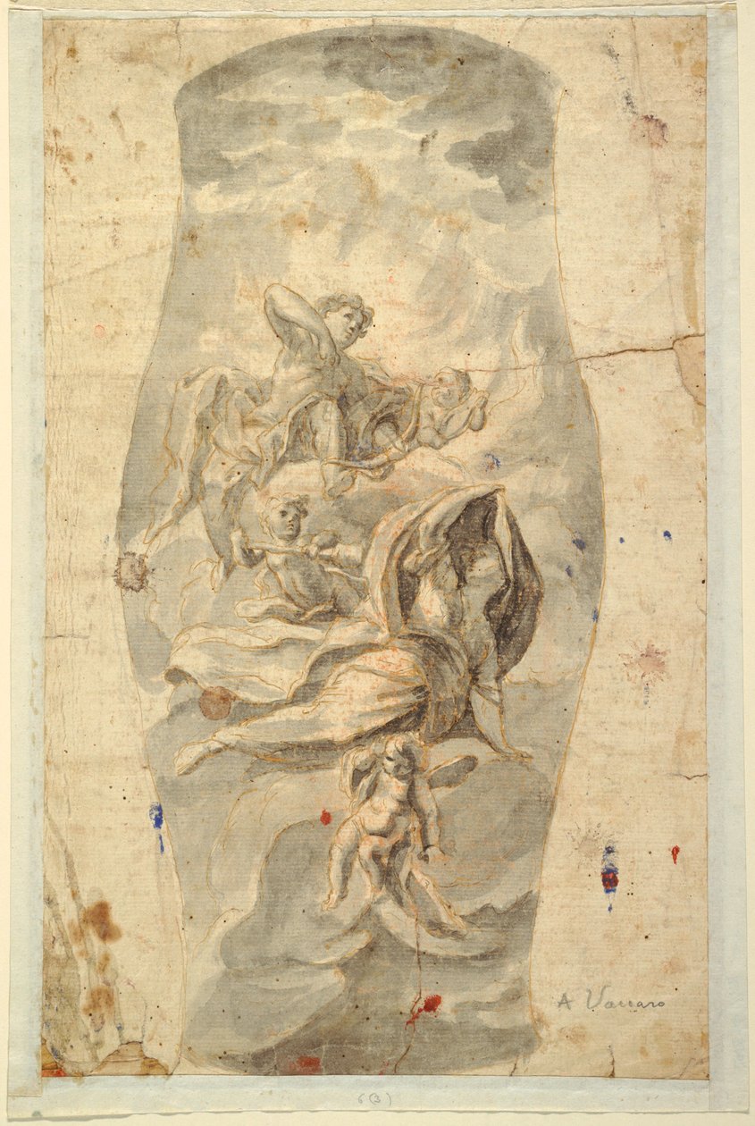 Tegning, loftsdesign med Apollo, ca. 1780 af Unknown artistUnknown artist