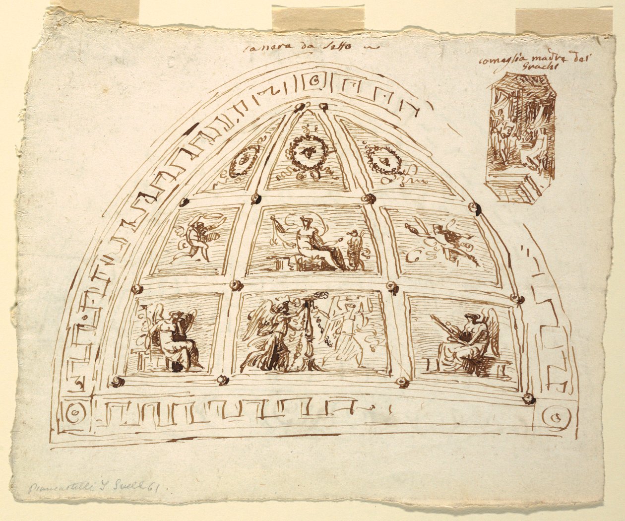 Tegning, loftsdekoration, soveværelse, Cornelia-værelset i Palazzo Cavina, Faenza, 1816 af Unknown artistUnknown artist