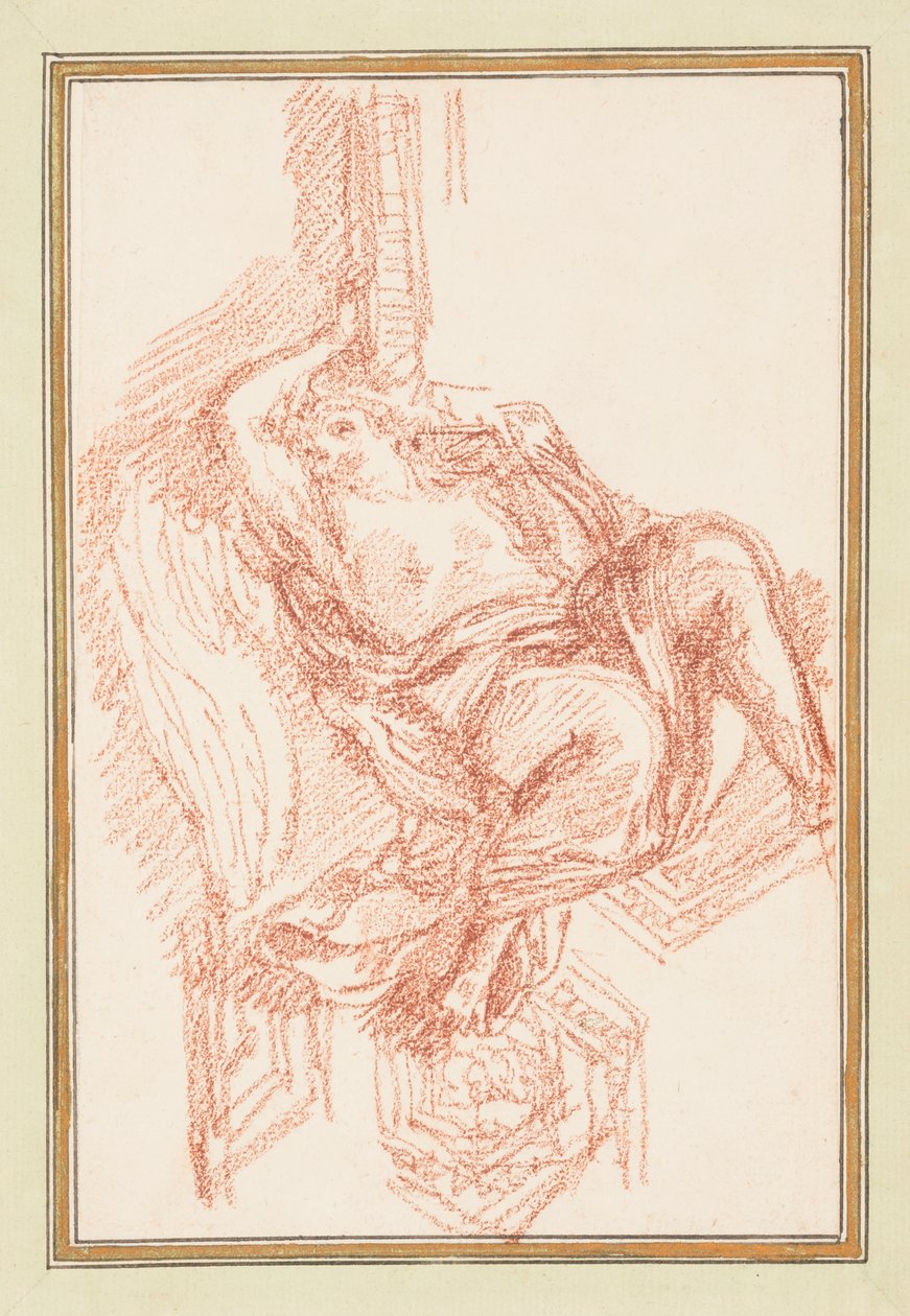Tegning, loftsdetalje med bevinget mandsfigur, ca. 1759-70 af Unknown artistUnknown artist